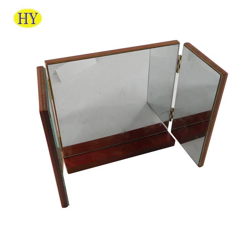 Customized Size Elegant Small Wooden Paravent Wood Desktop Mirror