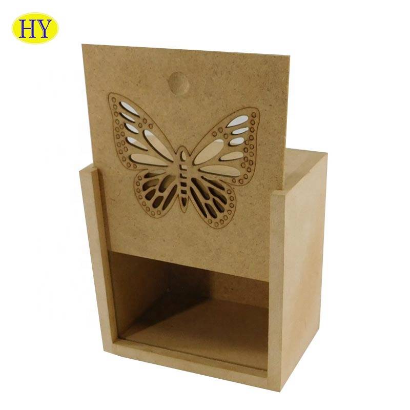 Caja de madera vendedora caliente del diseño de la mariposa del color marrón de la fábrica de madera