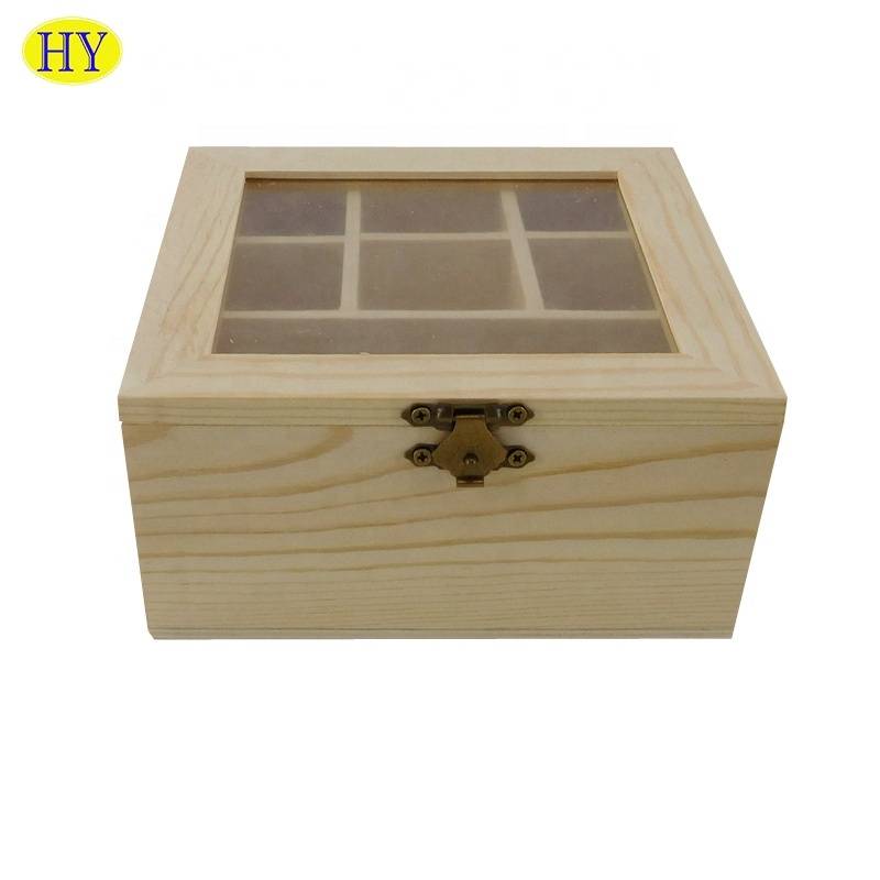 유리 뚜껑과 그리드가 있는 상단 나무 상자 디자인 나무 상자 도매