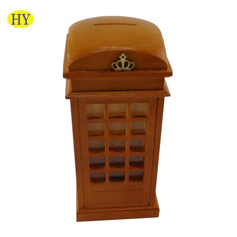 London Telephone Booth Box Wooden Coin Bank Wood Money Box