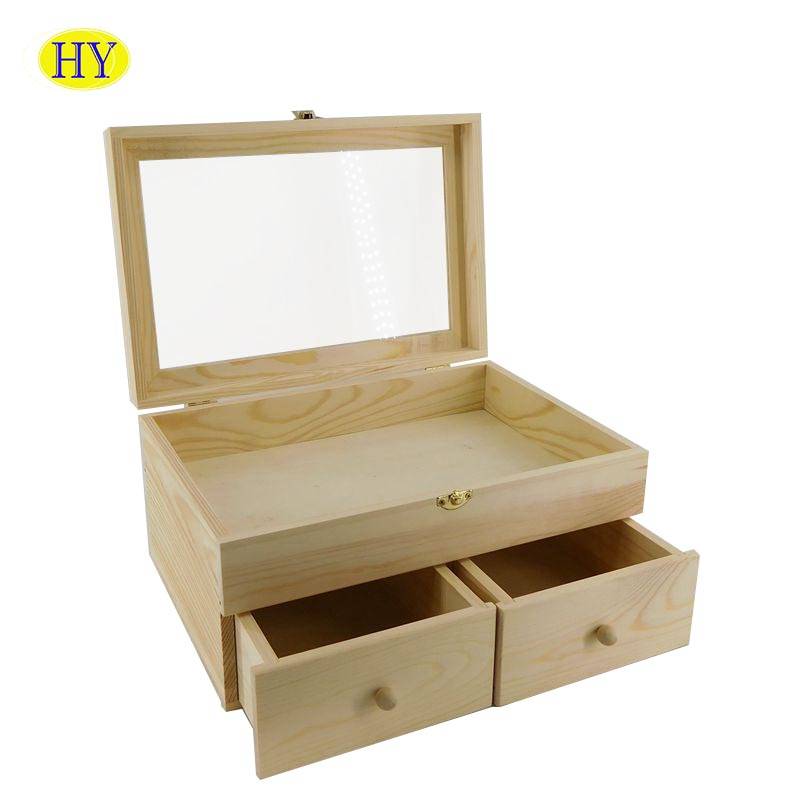 Box Jewelry Wood Custom Wholesale neqediyayî bi qapaxa Plexiglass