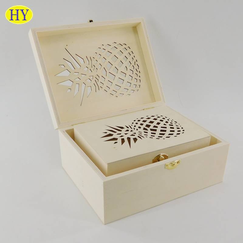 China Wholesale Wooden Storage Boxes Manufacturers Suppliers - Cheap Natural Unifished Plywood Box with Engraved Pineapple Design on Lid Wholesale – Huiyang