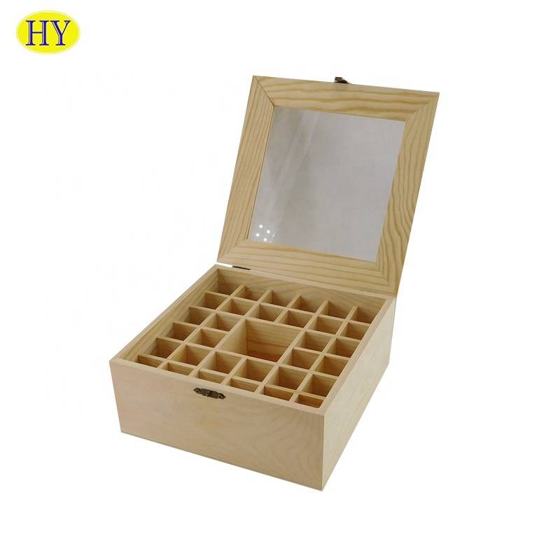 Kotak kayu baru dengan tutup kaca dan kisi Desain kotak minyak kayu
