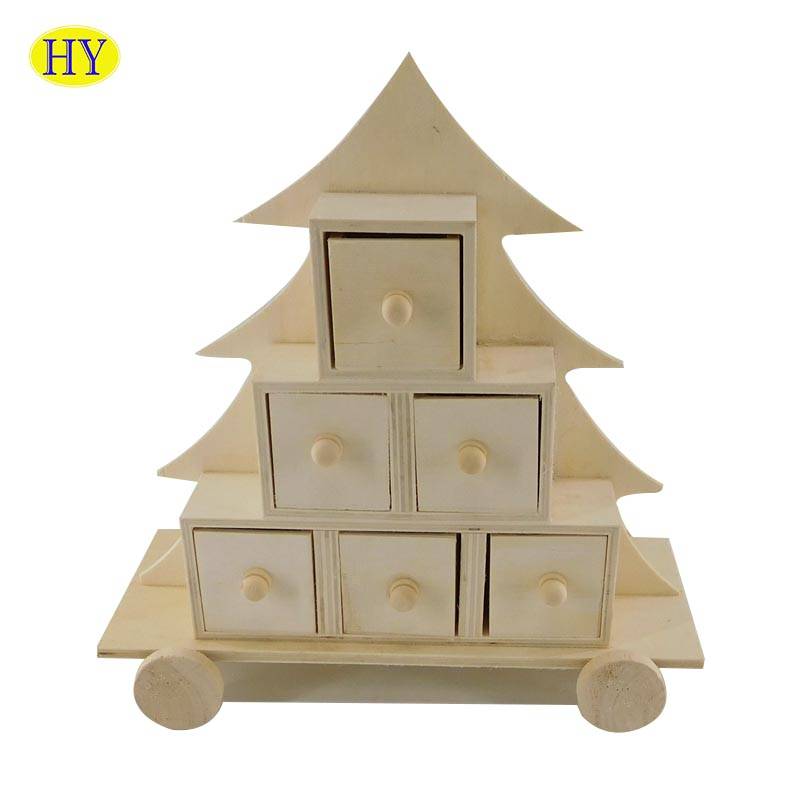 Wholesale Unfinished Tree Shape malalaking advent boxes na calendar wood