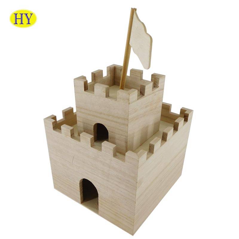 Håndlavet brugerdefineret ufærdig DIY Small Wood Castle Craft