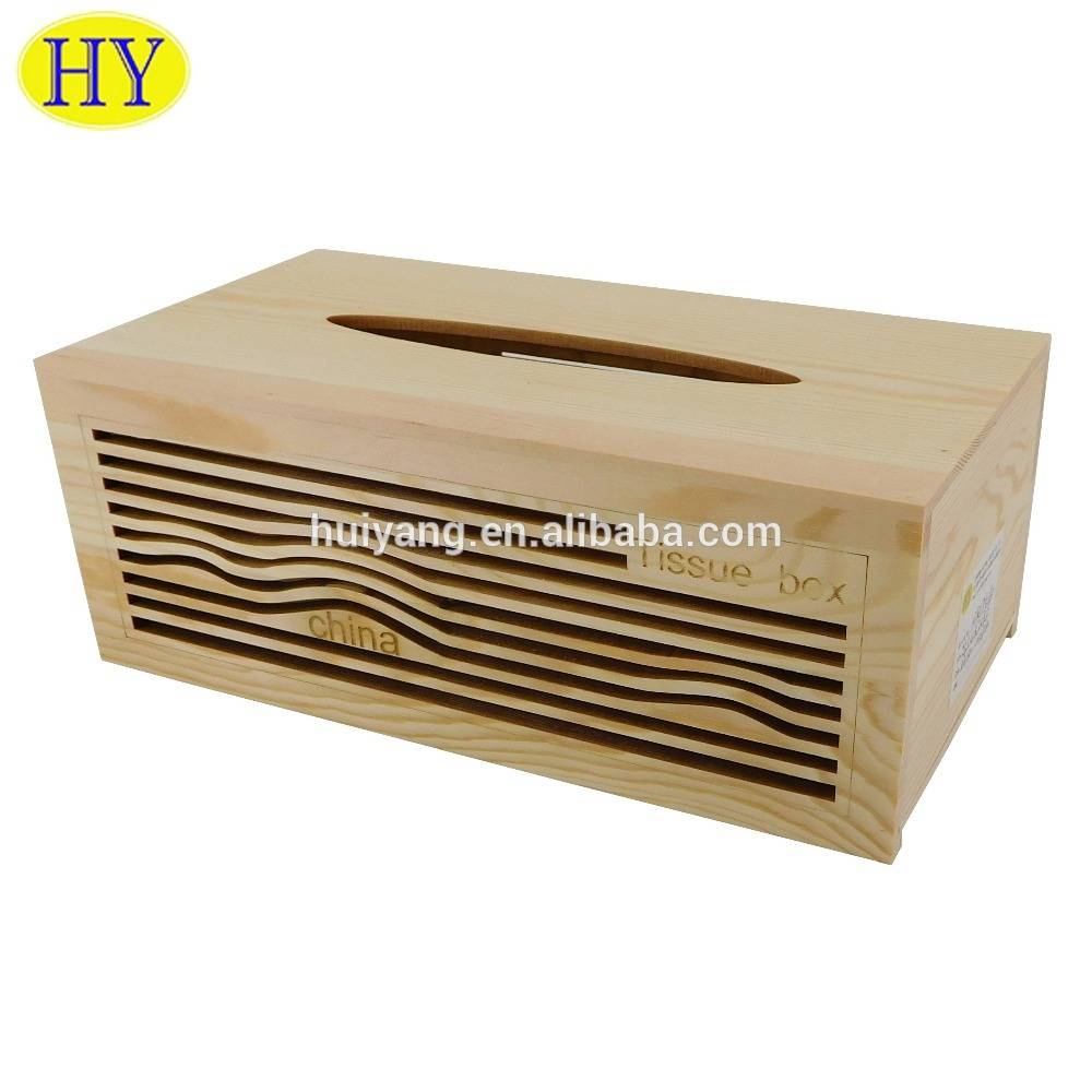 Caja de pañuelos personalizada de madera cortada con láser natural al por mayor