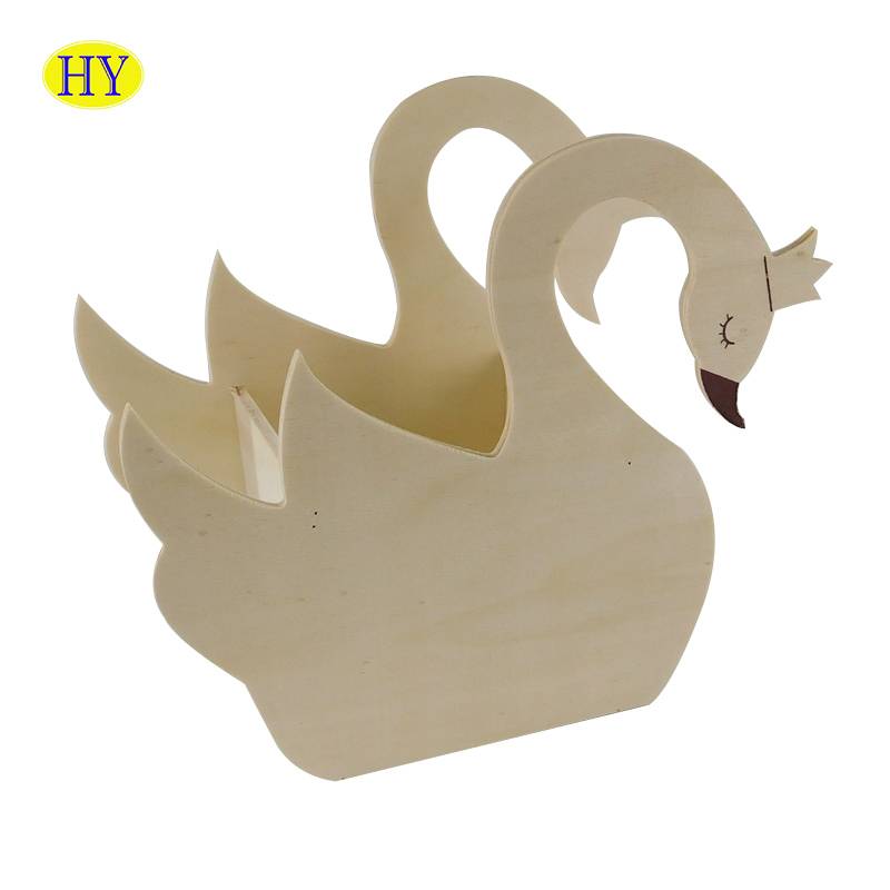 Caixa de caneta de mesa de madeira compensada natural personalizada em forma de cisne atacado