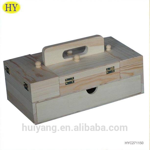 Caja de costura de madera ligera sin terminar con cajón