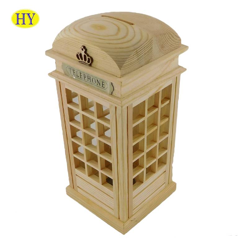 Cabina telefónica natural Diseño color blanco Caja de ahorro de dinero de madera