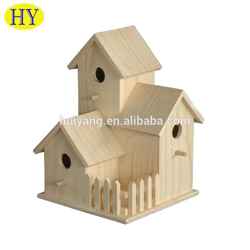 Casa de pájaros en forma de molino de artesanía de madera en miniatura sin terminar
