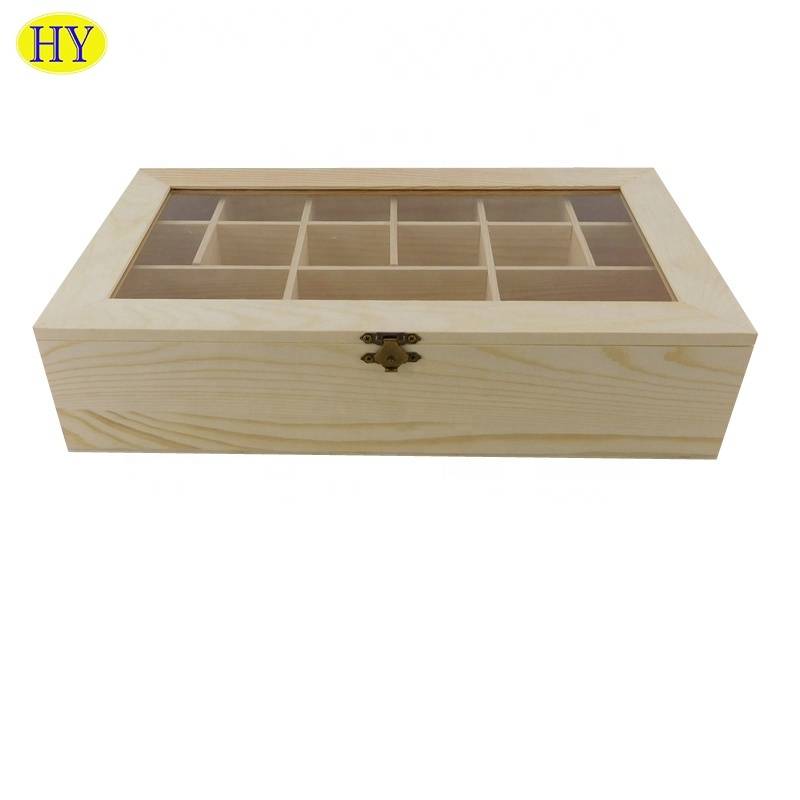 कांच के ढक्कन और ग्रिड के साथ नए लकड़ी के बक्से डिजाइन लकड़ी के बक्से थोक