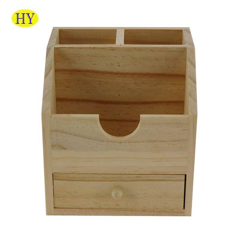 Organizador de escritorio de madeira de paulownia de deseño antigo con caixón