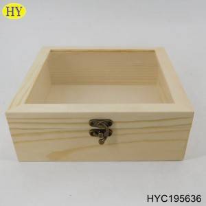 caixa de madeira personalizada com tampa de vidro articulada para embalagem por atacado