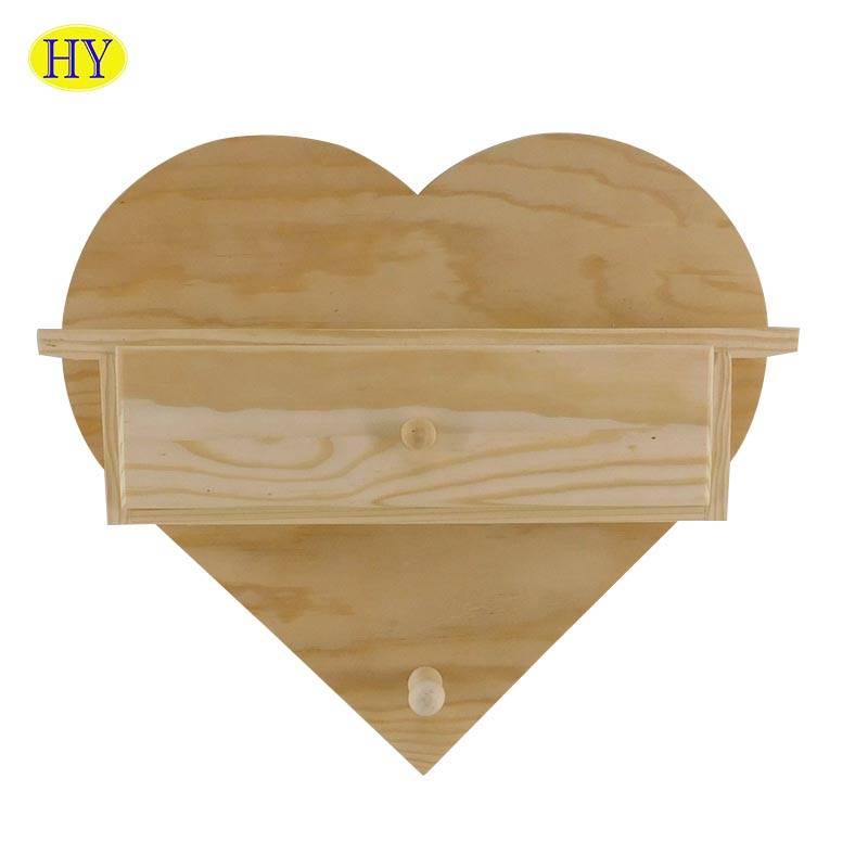 Велепродаја прилагођена дрвена зидна вешалица у облику срца са фиокама