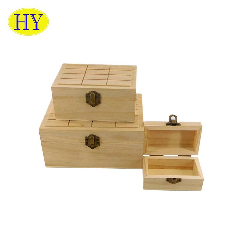 Kotak kayu yang belum selesai warna alami logo kustom kotak kemasan hadiah kayu