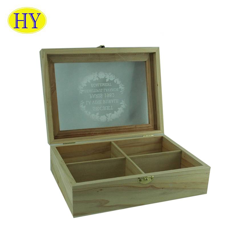 صندوق تخزين حاوية كبسولات الشاي الخشبي مع غطاء زجاجي