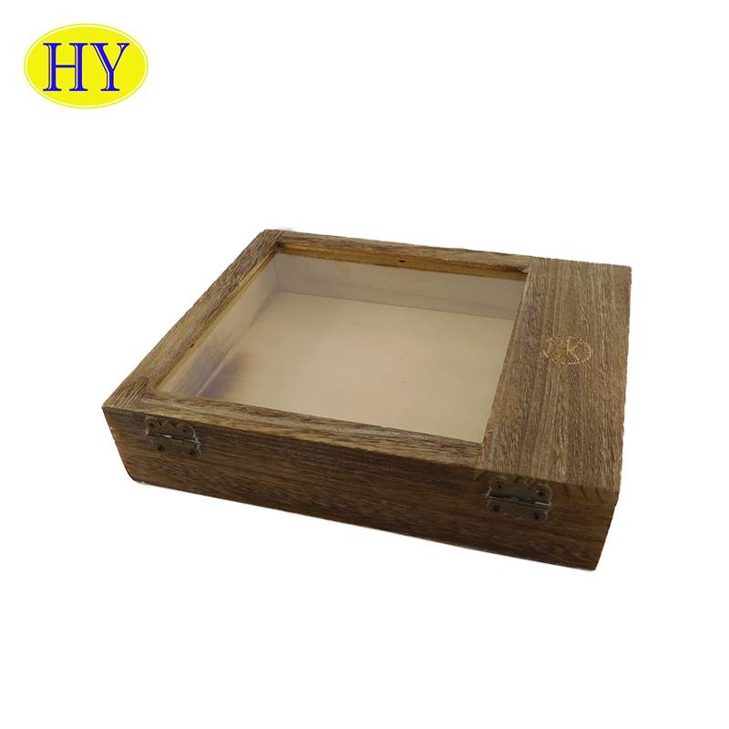 Paquet personalitzat a l'engròs Caixa de fusta Clamshell amb coberta de vidre