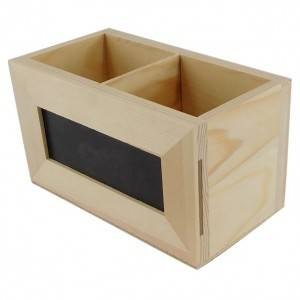 Caixes d'acabat de fusta natural, caixa d'emmagatzematge polivalent amb rètols de pissarra