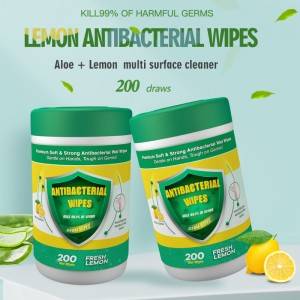 Fektheri wholesale lemon tatso disinfection tlhokomelo ea botho antibacterial wet wipes