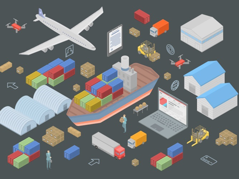 Trade goods export concept banner, isometric style