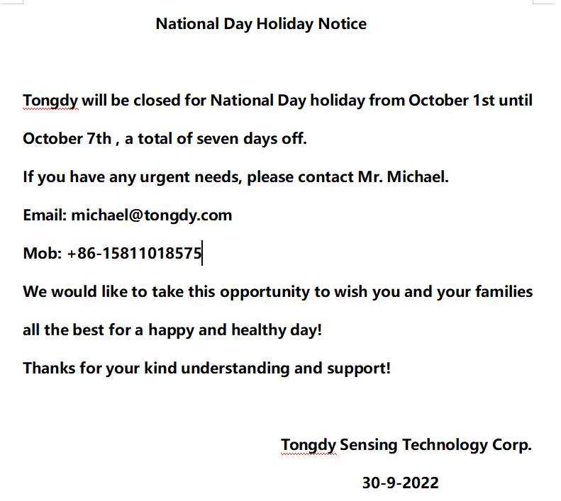 National Day Holiday Notice
