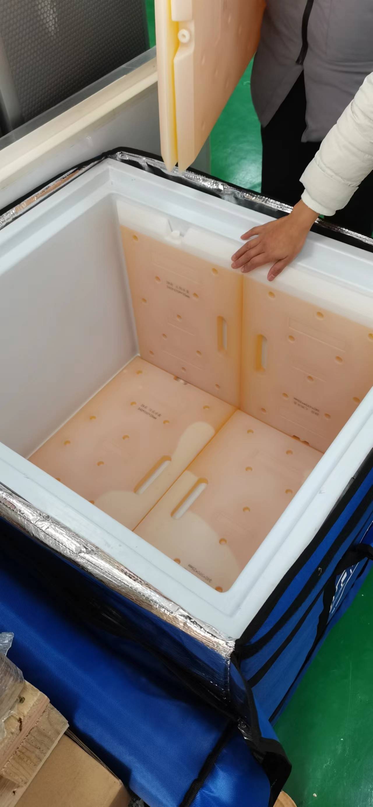 100-litrska medicinska hladilna škatla iz materiala VPU s prilagojeno prenosno zunanjo torbo Oxford