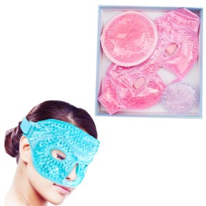 Ice Gel Freezer Face Mask Reduce Puffy Eyes Beads Ice Pack Adjustable Strap, Soft Fabric, Reusable, Pink
