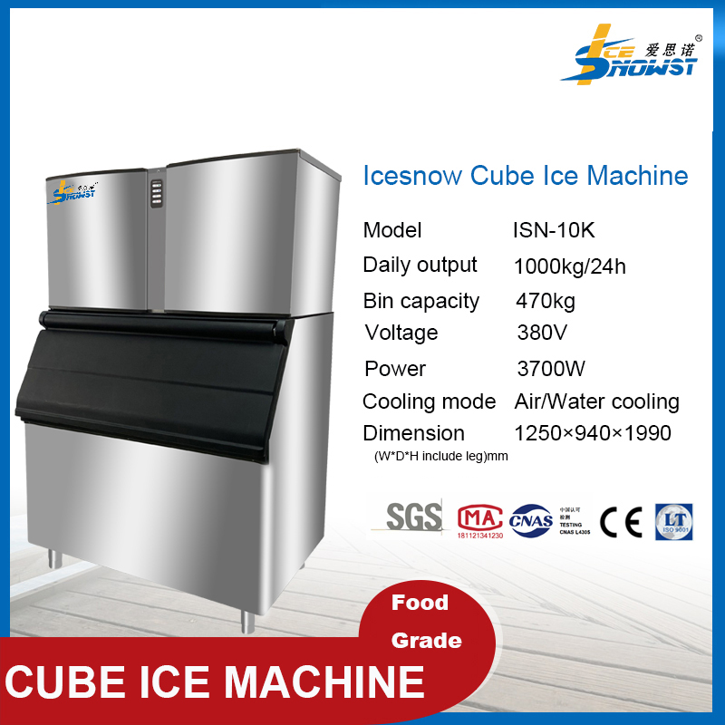 Máquina de hielo en cubitos ICESNOW ISN-10K 1000Kg/Day para la industria