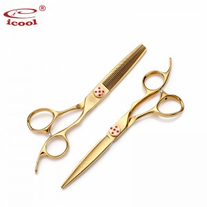 Buy Best Curved Grooming Shears Manufacturers Suppliers - Gold Engraved Barber Scissors Hair Cutting Scissors Set – Icool