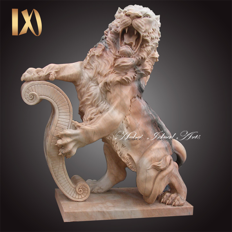 Outdoor Hand Carved Western Guardian Marble Lion Statue for Sale