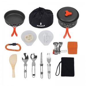 16 pcs Camping Cookware Stof Carabiner Bug Out Bag Cookset Plygu Spork Set