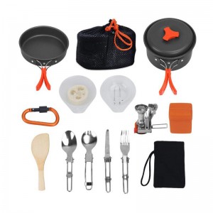 16 Pcs Camping Cookware Stove Carabiner Bug Out Bag Cookset Folding Spork Set