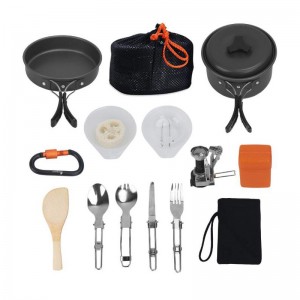 16 Pcs Camping Cookware Stove Carabiner Bug Out Bag Cookset Folding Spork Set
