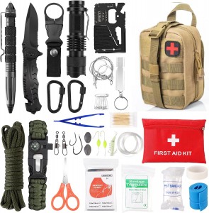 Kit de supervivencia de emerxencia para acampada 72 en 1 con botiquín de primeiros auxilios