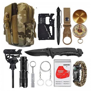 Camping Emergency Professional Survival Kit Tactical Gear Tools med Molle Pouch