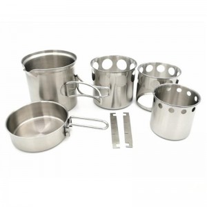 Stainless Steel Kampeġġ Cookware Set ma 'l-Injam Stufi għal 1-2 Adulti