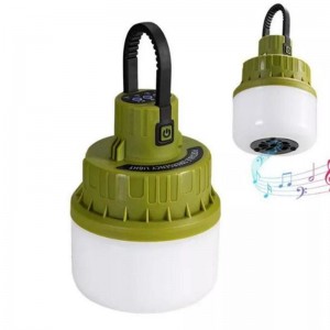 Linterna LED recargable impermeable para acampar al aire libre con altavoz Bluetooth