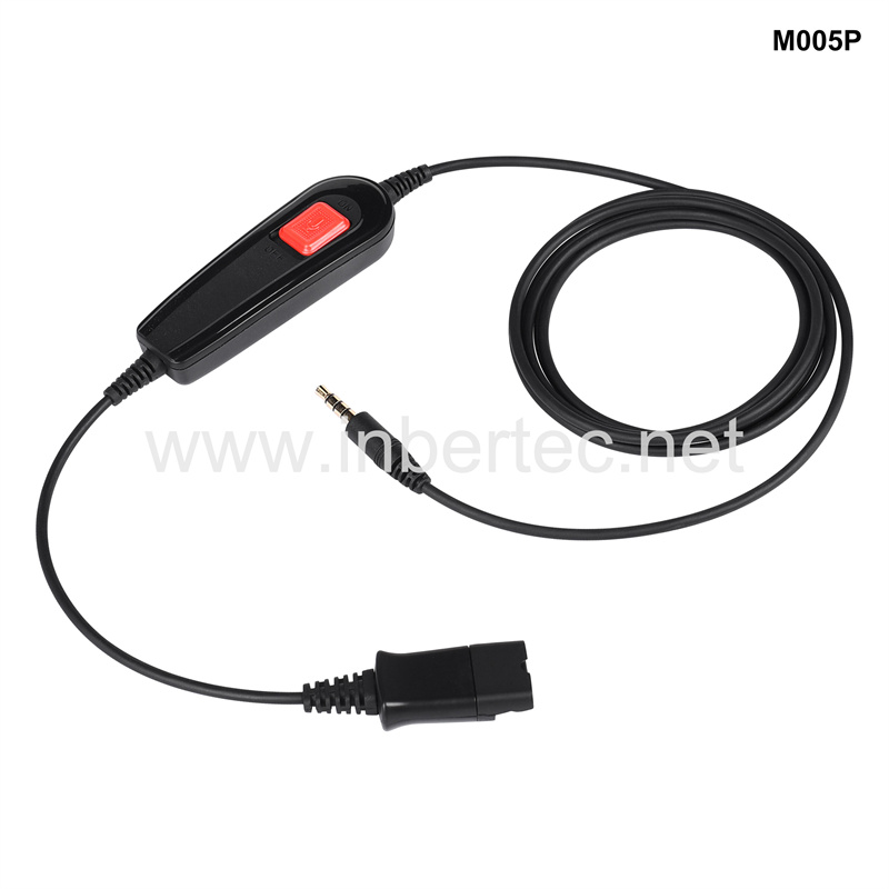 M005P Quick Disconnect Cable PLT GN QD Cable to Straight 3.5mm Stereo Audio Jack for Mobile Phone with Inline Control