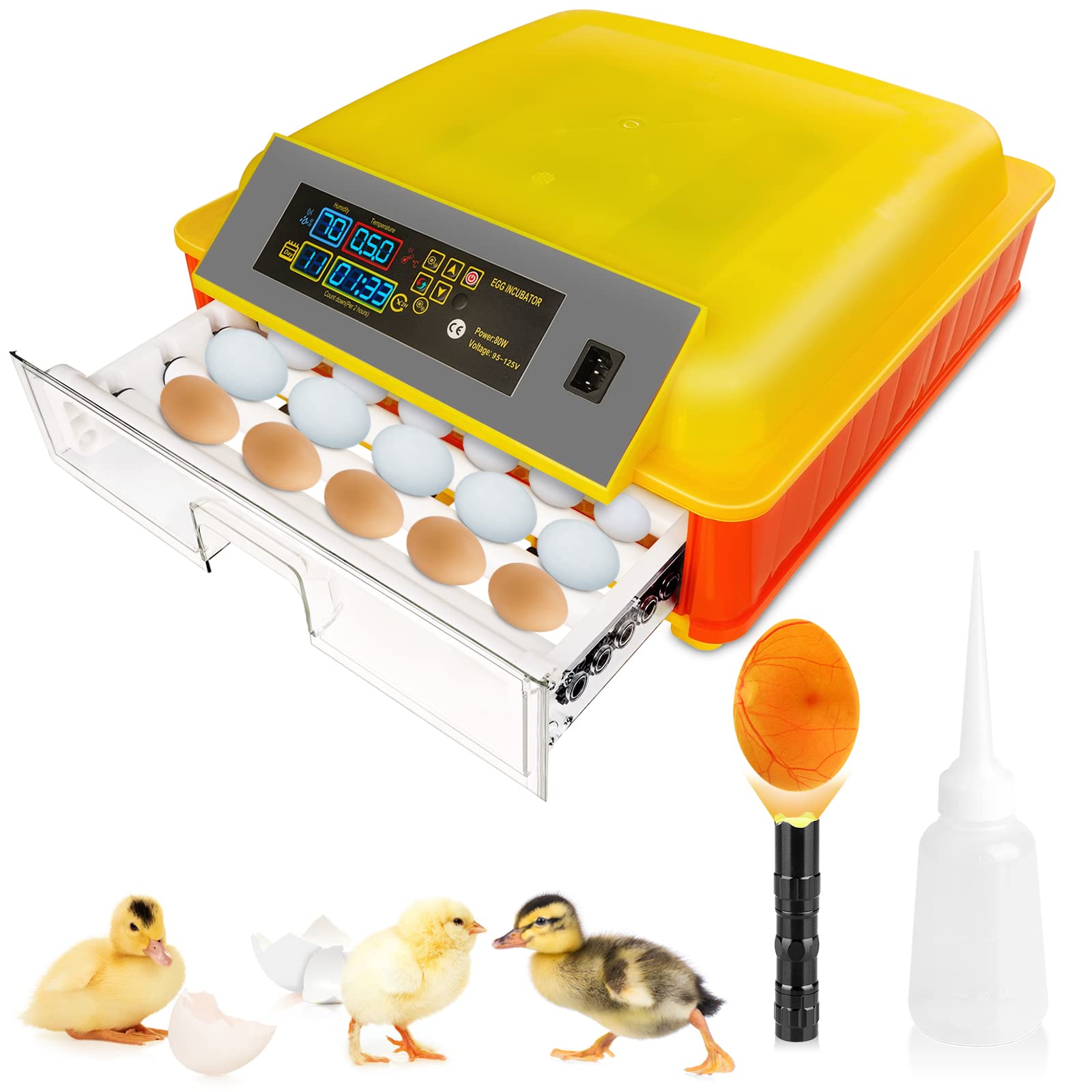 Incubator de 46 ouă pentru incubarea ouălor, turnător automat de ouă cu control al temperaturii și monitorizare a umidității Incubator profesional pentru păsări de curte pentru incubație de pui, rață, prepeliță, gâscă, ouă de pasăre