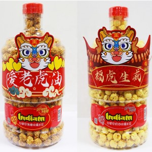 Tervislikud teravilja suupisted INDIAM popkorni karamelli maitsega 520g/barrel Hiina tehasest