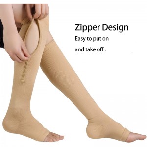 Zipper Compression Socks Calf Knee High Open Toe Compression Stocking