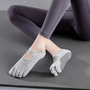 Yoga sokker til kvinder Yoga heltå sokker med greb Slidsikre fem fingre sokker skridsikre klæbrige greb sokker