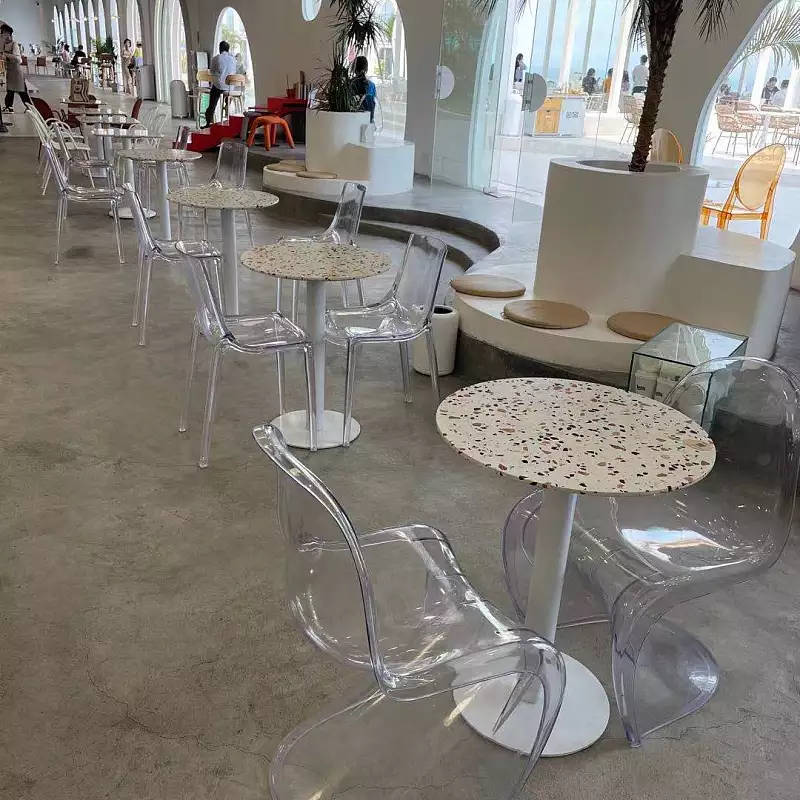 Lētas cenas Terrazzo Ēdamistabas galds Mēbeles Kafijas Cementa Galds Interjera Noformējums Akmens galda virsma Piedāvātais attēls