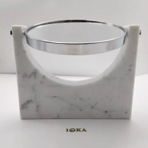 آینه پایه مرمری لوکس MOWU HOUSE آینه دکوراتیو گرد طلا -رومیزی آرایش آینه دو طرفه فلزی گرد (طلا)