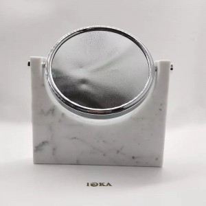 MOWU HOUSE Роскошное зеркало с мраморной основой, круглое золотое декоративное зеркало - настольное круглое металлическое двустороннее зеркало для макияжа (золото)