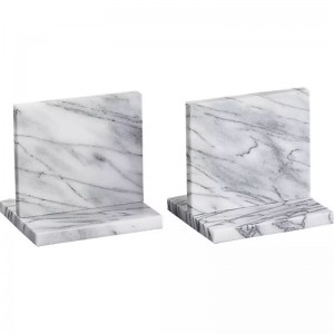 White Carrara Marble Bookends Contemporary Sculpture Modern Elegant Art Bookends