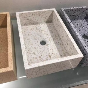 Cement Terrazzo duab plaub Basin Chav Dej Table Sink