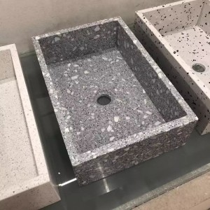 Bassin rectangulaire en ciment Terrazzo, lavabo de table de salle de bain