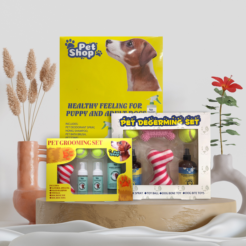 Zestaw upominkowy dla zwierząt domowych szampon dla zwierząt domowych zabawka dla zwierząt gumowe smoczki dla zwierząt kulka molowa dla zwierząt wyróżniona ilustracja