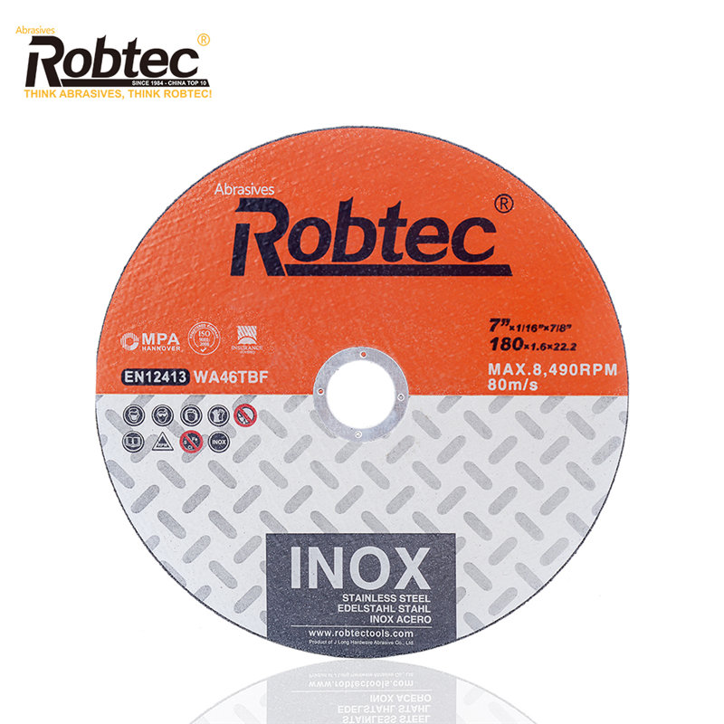 എക്സ്ട്രാ-നേർത്ത കട്ടിംഗ് ഡിസ്കുകൾ ROBTEC 7″x1/16″x7/8″ (180×1.6×22.2) കട്ടിംഗ് INOX/ സ്റ്റെയിൻലെസ്സ് സ്റ്റീൽ